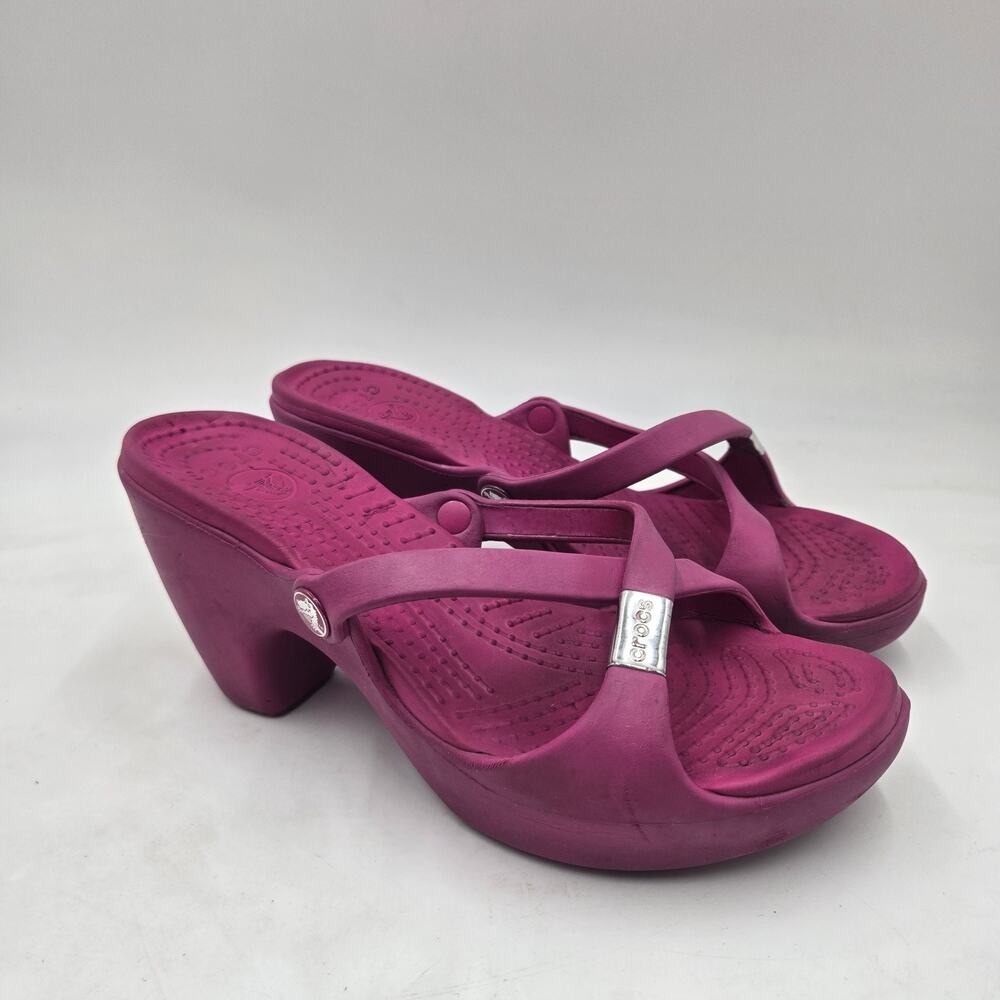 Crocs Heels Pink Cyprus Womens 9 Chunky High Slip On Strappy Sandals Platform
